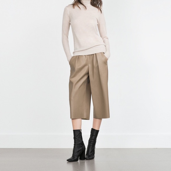Zara Faux Tan Leather Pull On Culottes size M